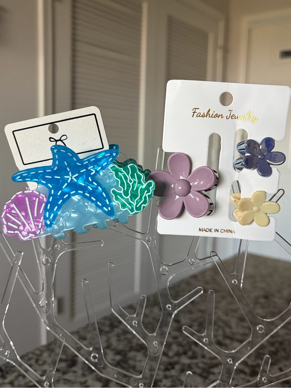 Kids Flower and Sea Life Hair Clips Set - Purple, Blue, Green, Yellow